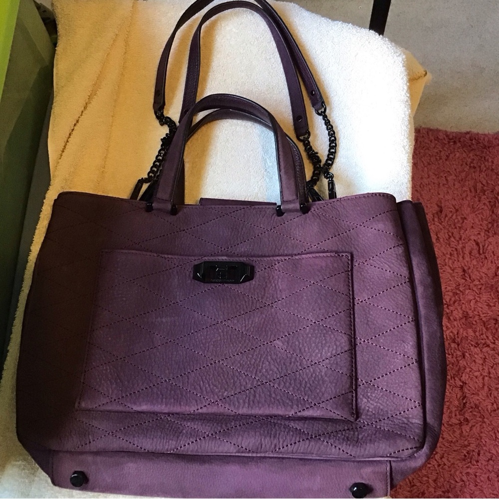 Rebecca Minkoff Burgundy Red Suede Leather Quilted Tote Bag